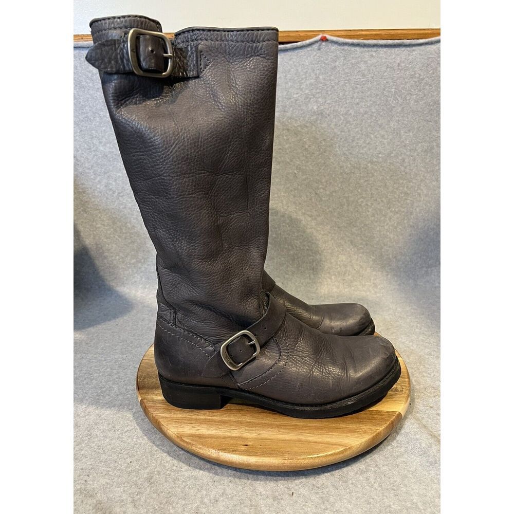 FRYE Veronica Slouch 77605 Gray Leather Boots Motorcycle Tall Biker Women 9 B
